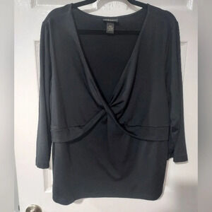 Lane Bryant Black V-Neck Twist 3/4 Sleeve Blouse in Size 18/20 2X